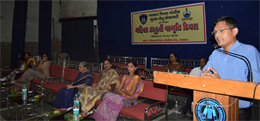 Valsad District Superintendent of Police (DSP) Sunil Joshi speaking at a programme on Legal Awareness Day for Women at Valsad on Saturday.  